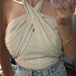 Gina Natural Linen Halter Crop Top